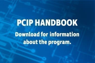 A graphic with the words 'PCIP Handbook. Download for more information about the program.'