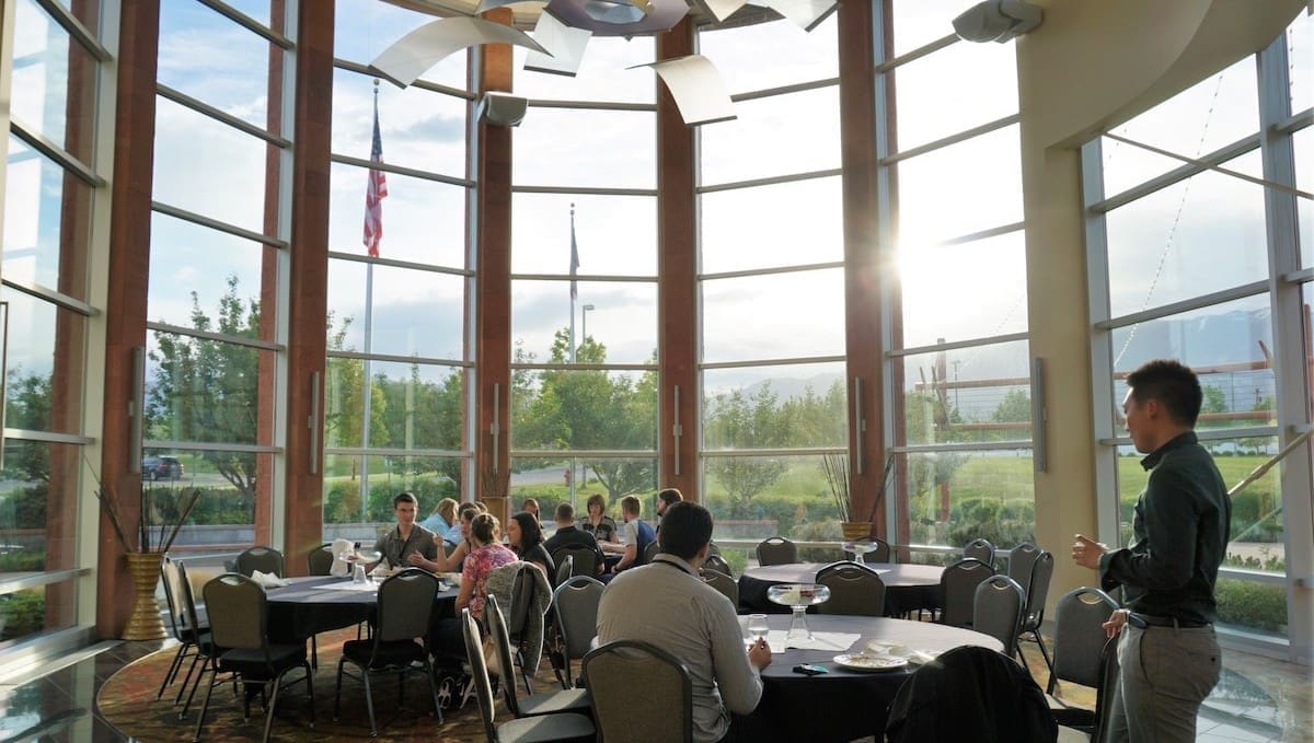 group meeting in an atrium