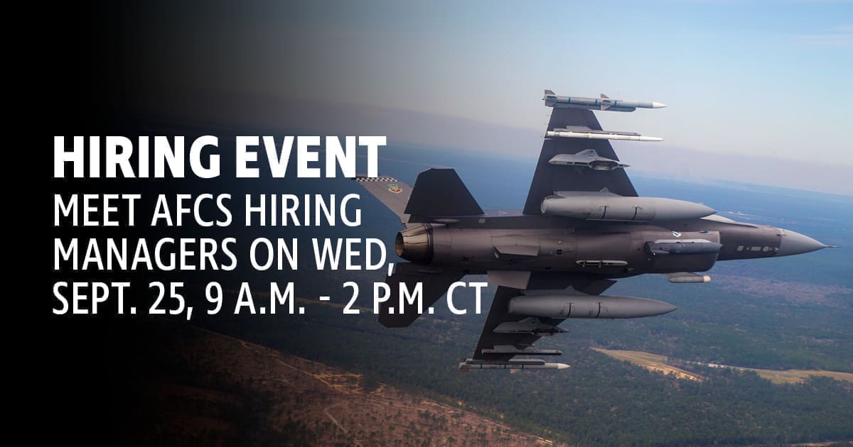 A fighter jet with the words 'Hiring event.'